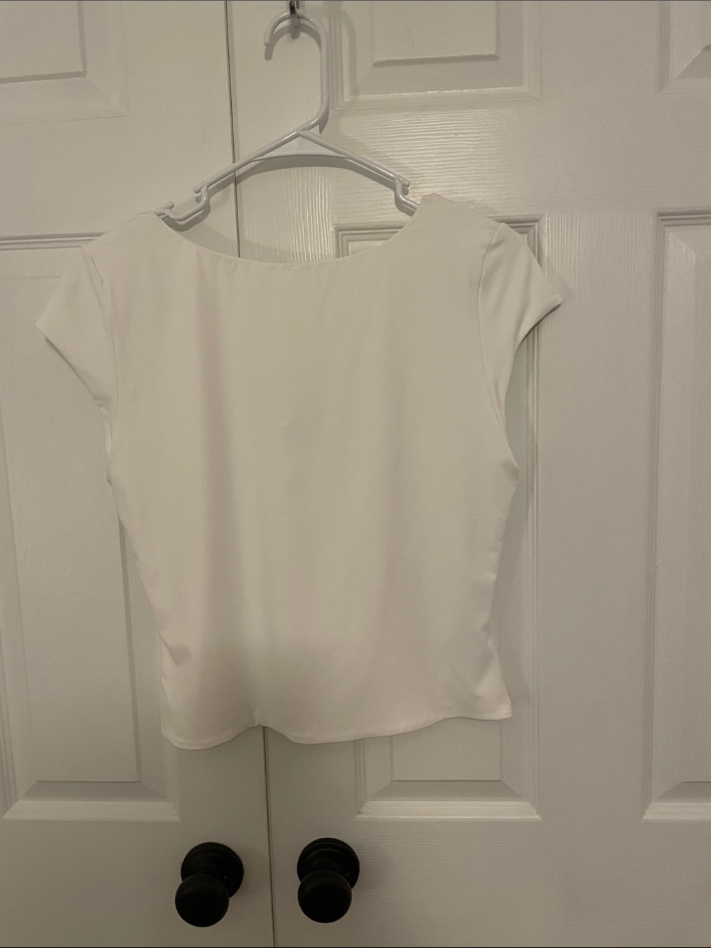 Women's White Cap-Sleeve Boatneck Crop Top